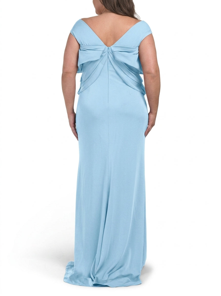 Graceful Satin Sheath Off-Shoulder Sweetheart Cap Sleeve V-Back Floor-Length Evening Dresses