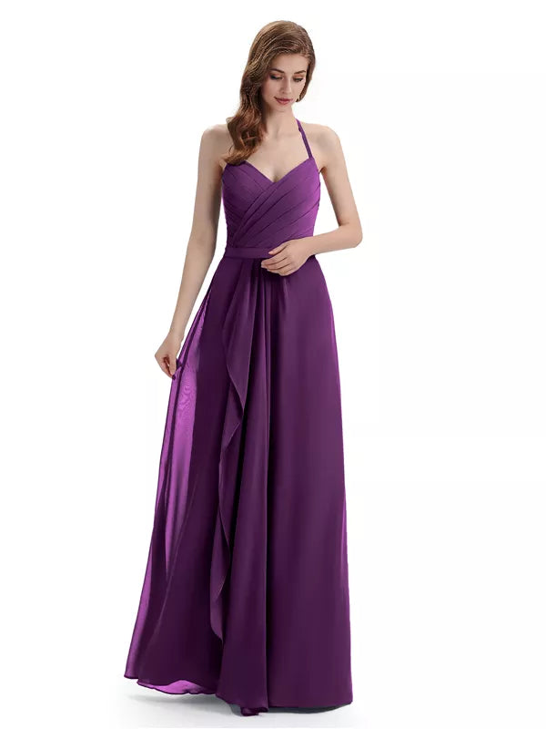 Charming Halter V-neck Off Shoulder Sleeveless Floor Length Bridesmaid Dresses