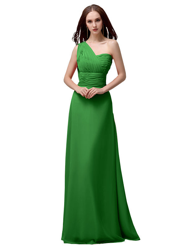 Vestidos de dama de honor únicos, sin mangas, con un solo hombro, sin tirantes, corte A y largo hasta el suelo