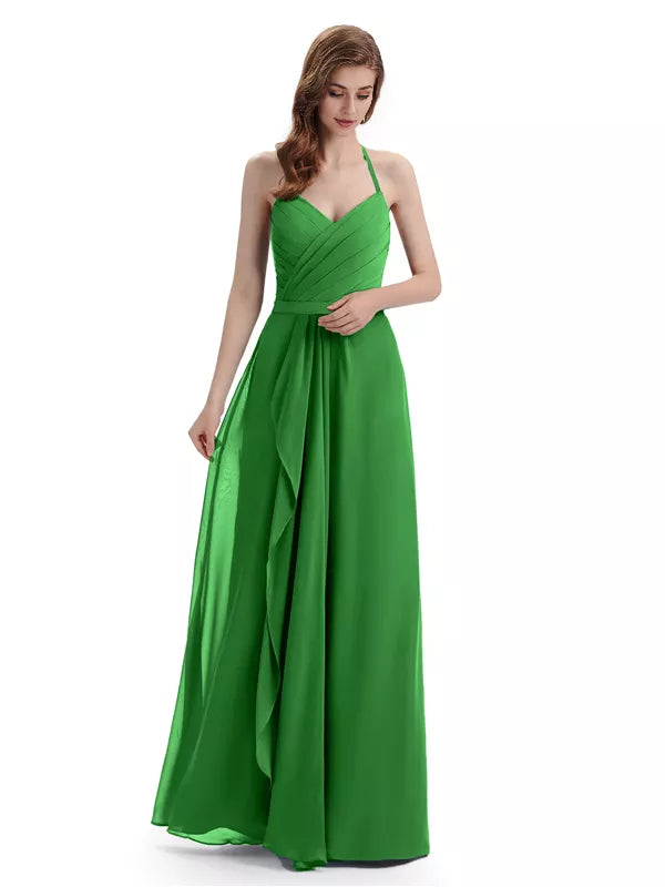 Charming Halter V-neck Off Shoulder Sleeveless Floor Length Bridesmaid Dresses