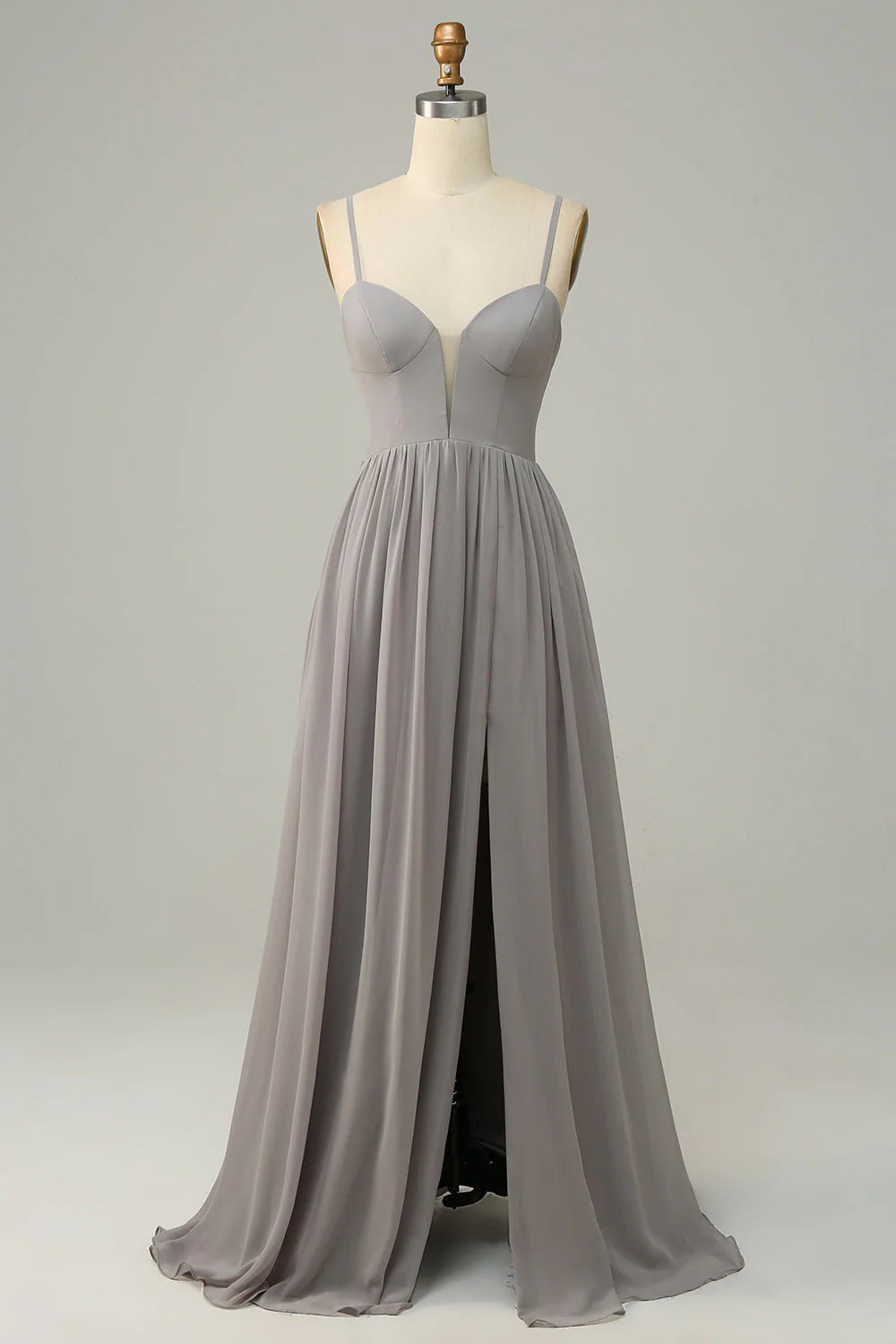 Grey Chiffon A-Line Floor-Length Bridesmaid Dress