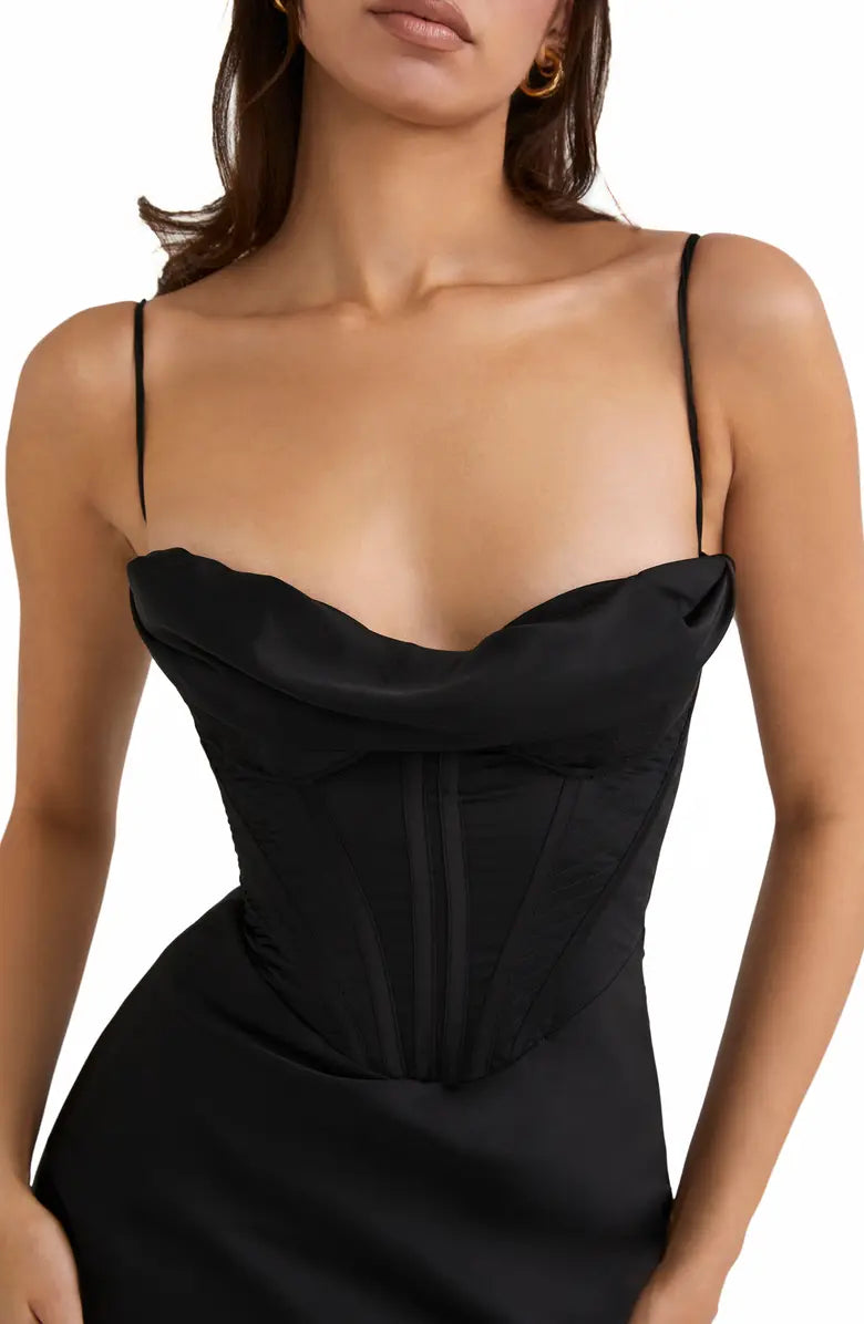 Noble and elegant thin shoulder straps off the shoulder tight corset off the back prom dress