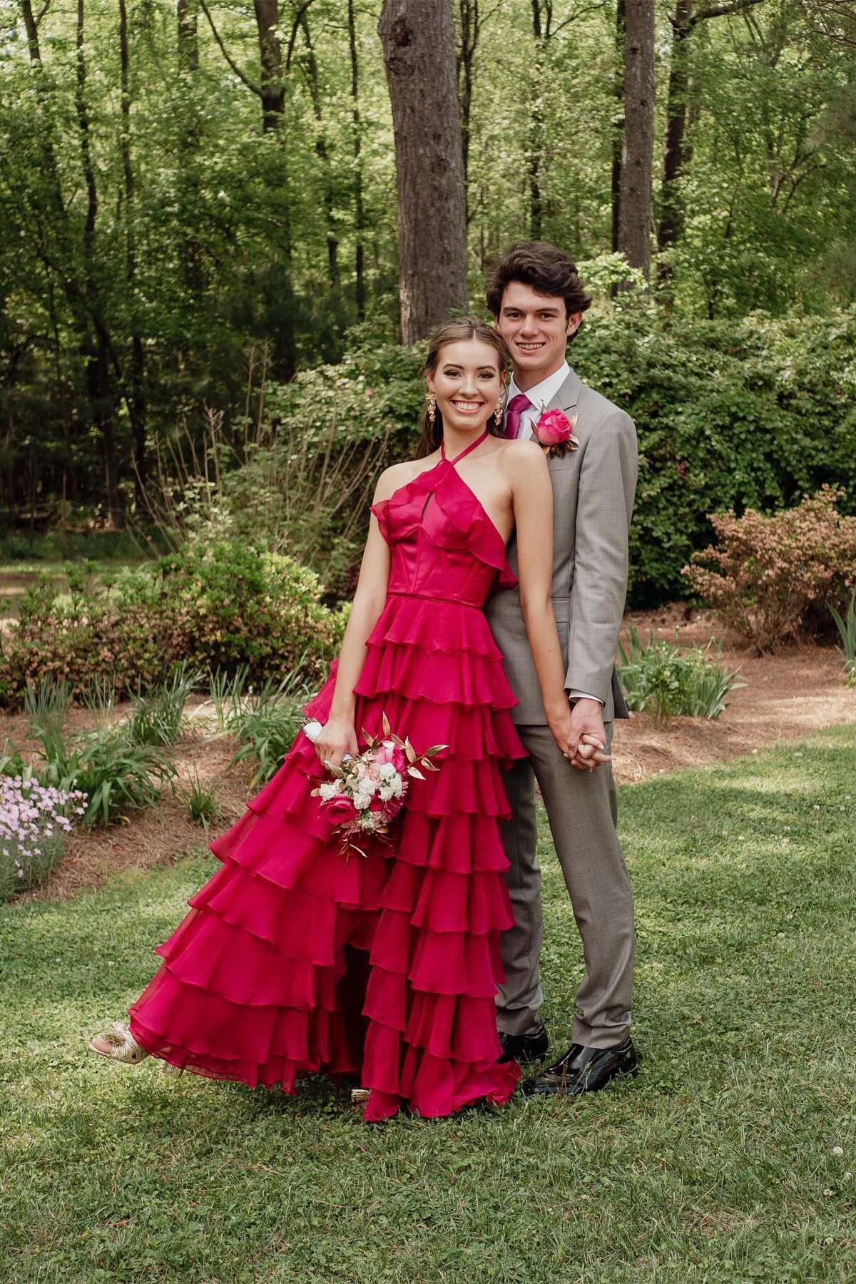 Burgundy Chiffon A-Line Floor-Length Halter Neckline Tiered Ruffle Dress