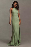 Vestido de fiesta largo hasta el suelo, sin mangas, con cuello colgante y hombros descubiertos 