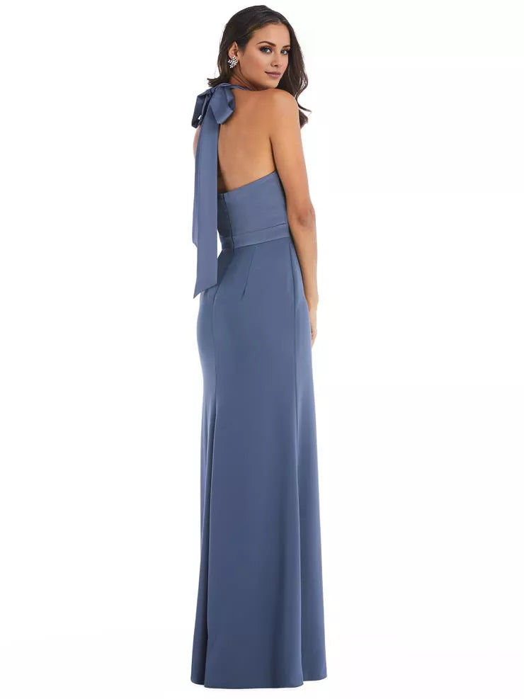 Vestido de fiesta largo hasta el suelo, sin mangas, con cuello colgante y hombros descubiertos 