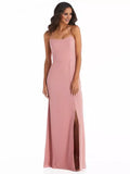 Vestido de fiesta largo hasta el suelo, sin mangas, con cuello colgante, hombros descubiertos, espalda descubierta, abertura lateral 