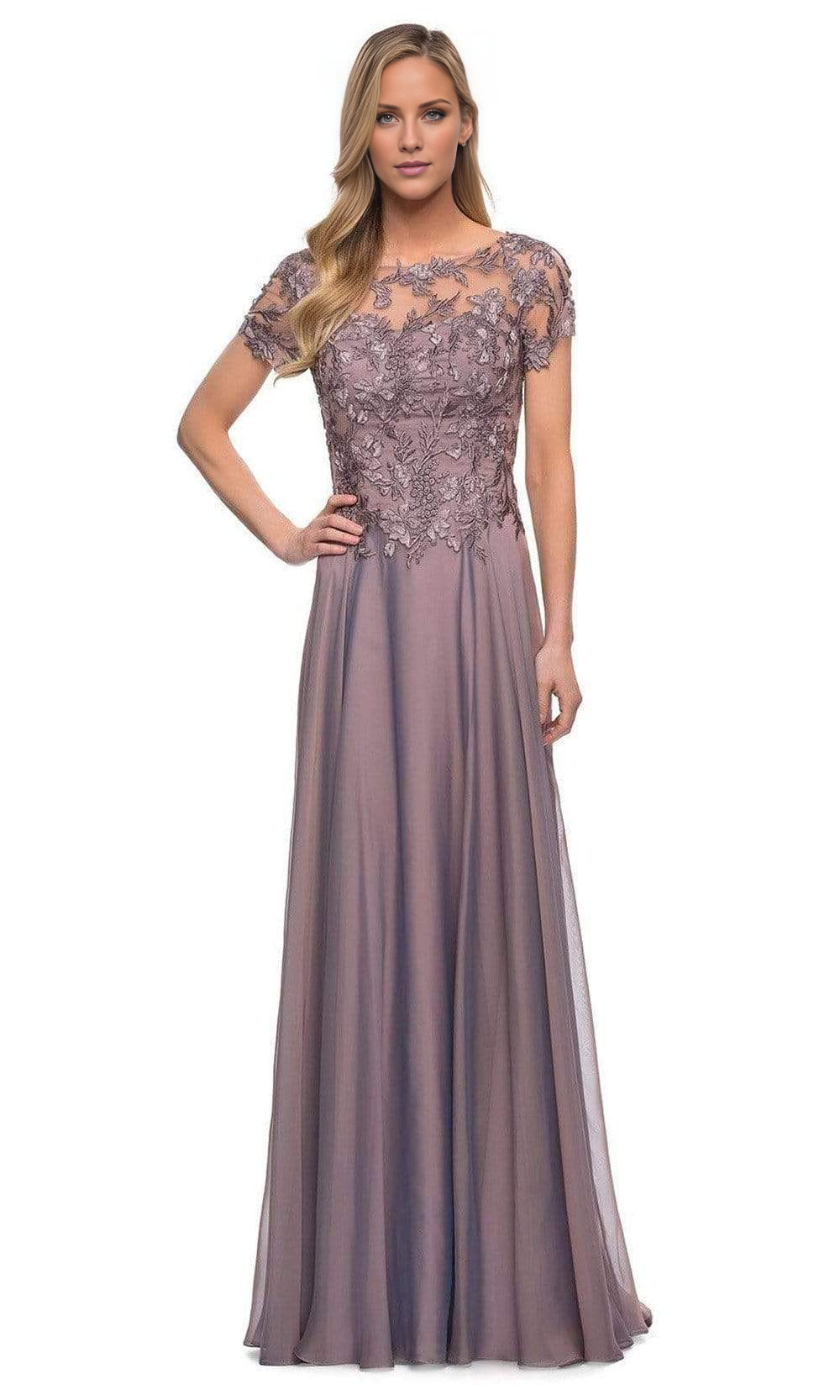 Dusty Rose Lace A-Line Floor-Length Evening Dress with Scoop Neck