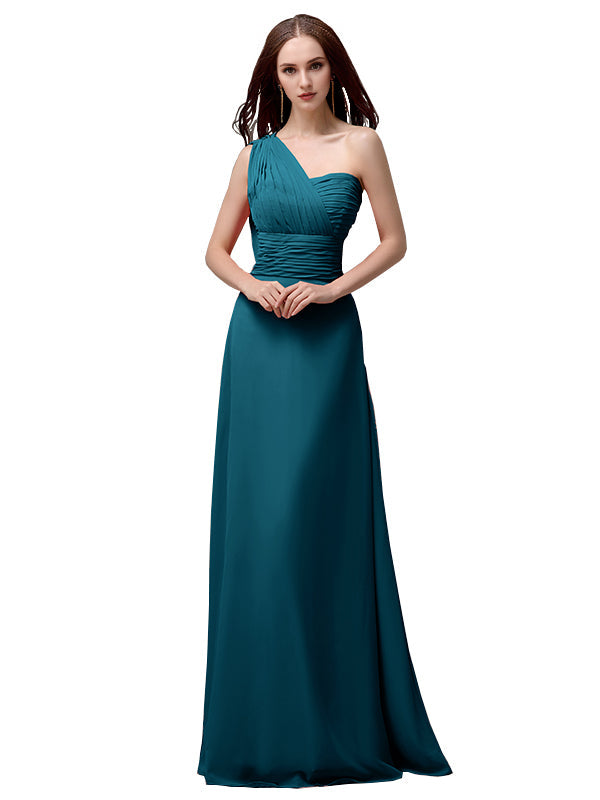 Vestidos de dama de honor únicos, sin mangas, con un solo hombro, sin tirantes, corte A y largo hasta el suelo