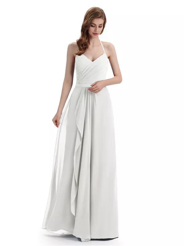 Charming Halter V-neck Off Shoulder Sleeveless Floor Length Bridesmaid Dresses