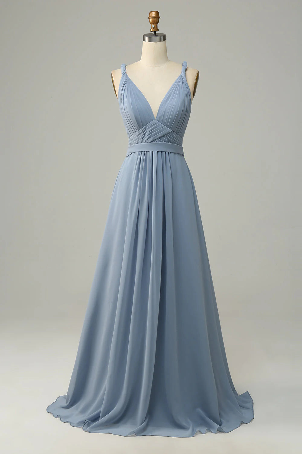 Dusty Blue Chiffon A-Line V-Neck Floor-Length Bridesmaid Dress