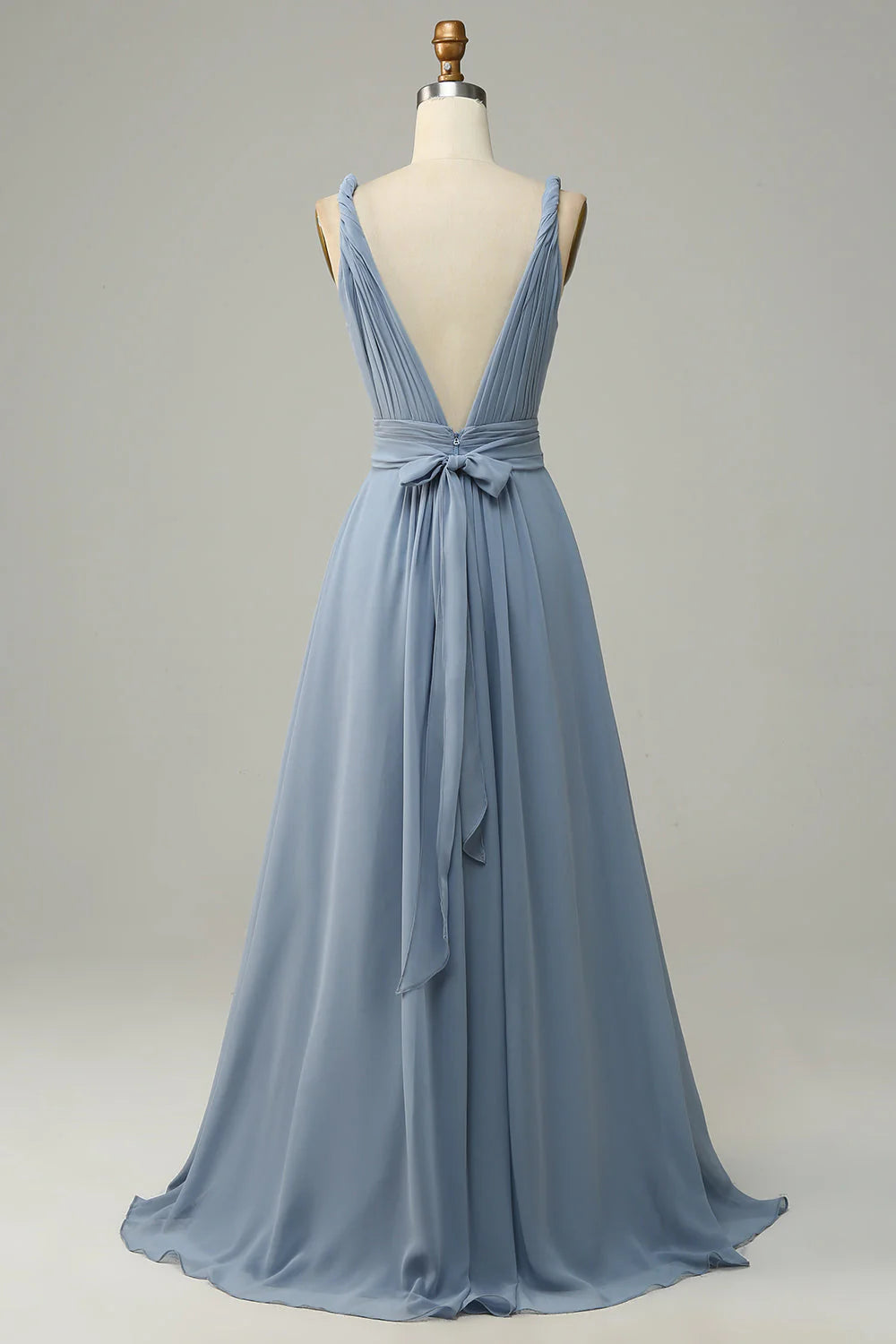 Dusty Blue Chiffon A-Line V-Neck Floor-Length Bridesmaid Dress