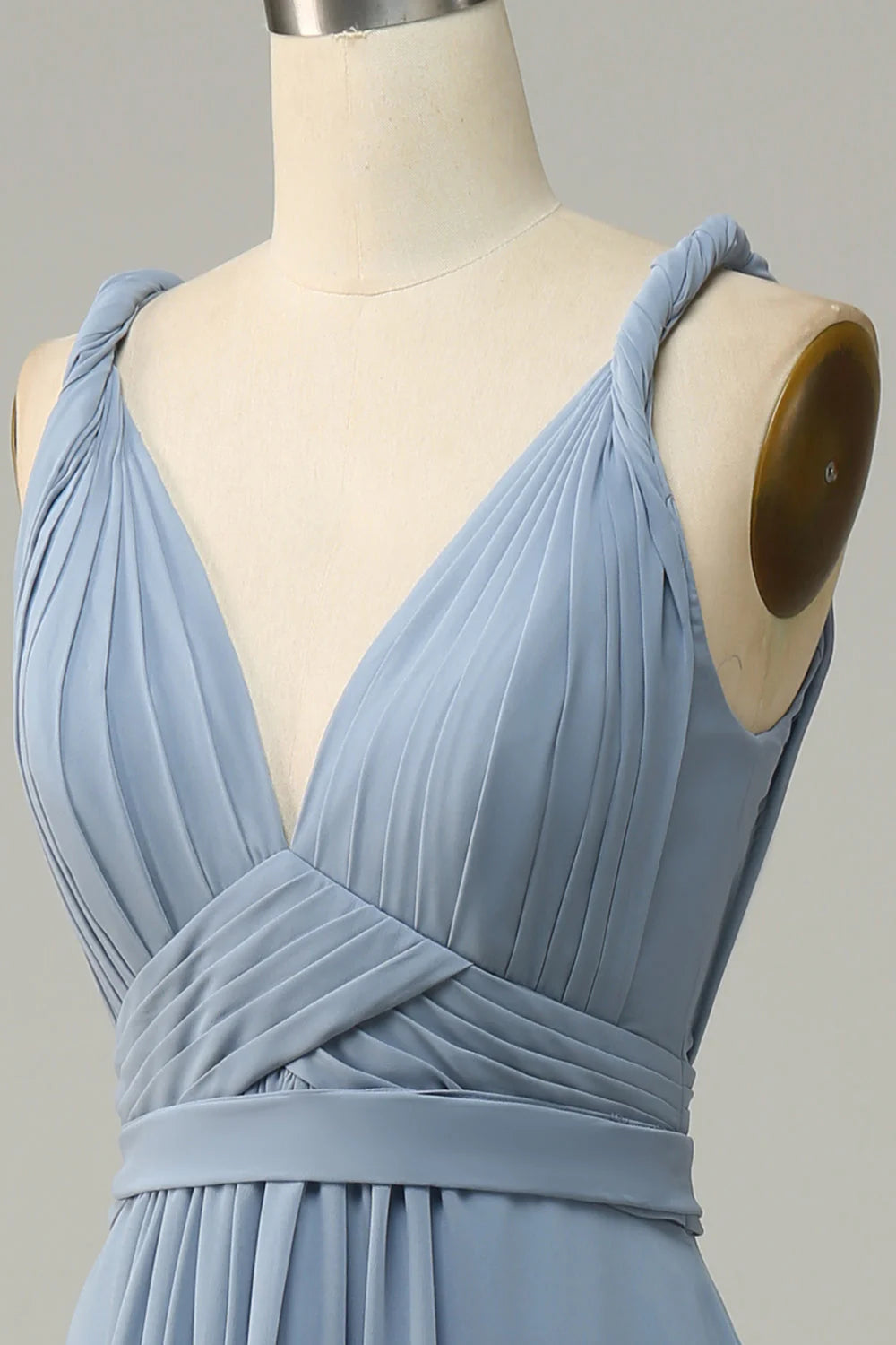 Dusty Blue Chiffon A-Line V-Neck Floor-Length Bridesmaid Dress