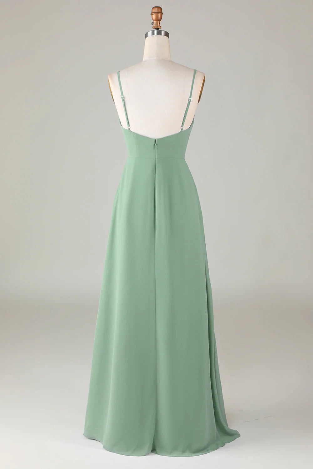 Sage Green Chiffon A-Line Floor-Length V-Neck Bridesmaid Dress