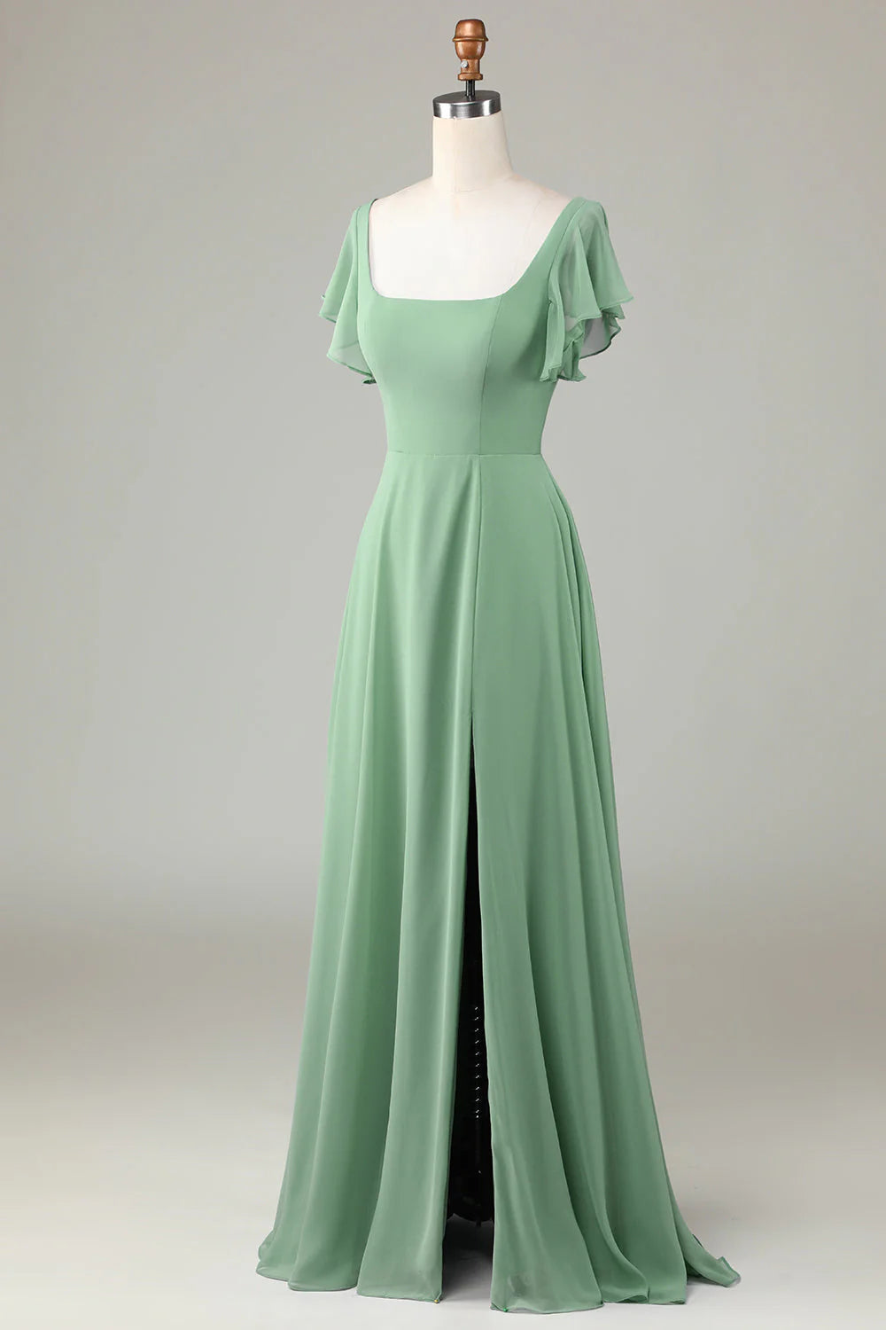 Flutter Sleeves A-Line Chiffon Floor-Length Bridesmaid Dress