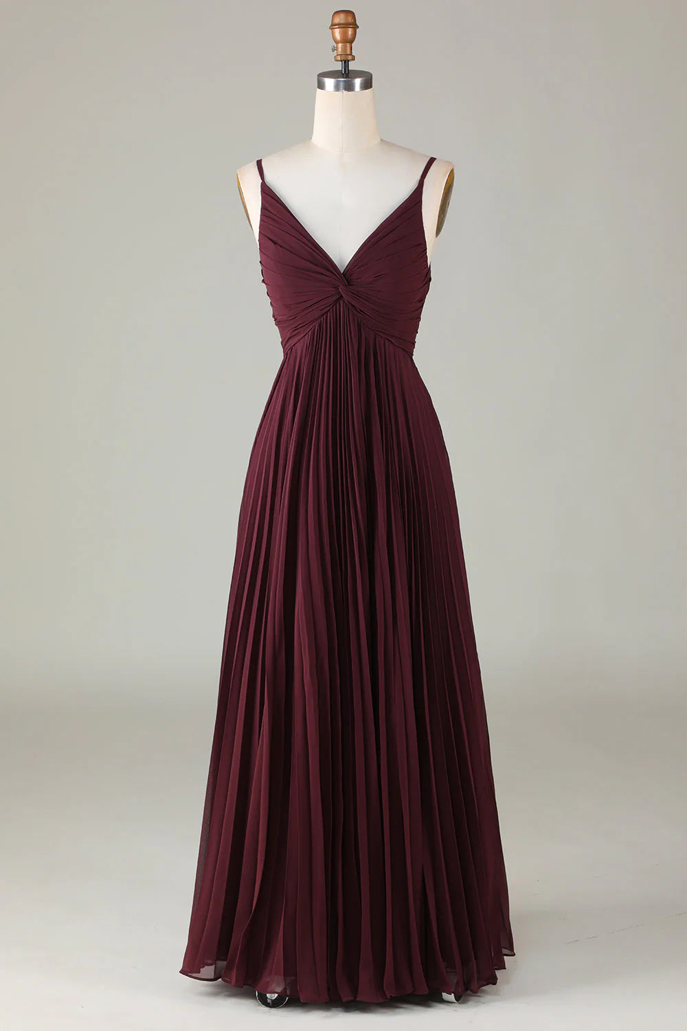 Burgundy Chiffon A-Line V-Neck Floor-Length Bridesmaid Dress with Twisted Bodice