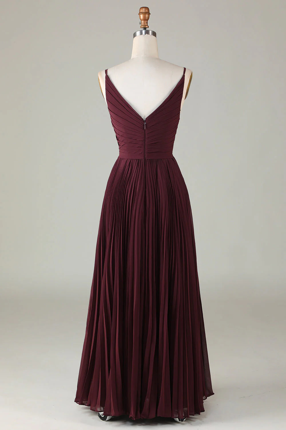 Burgundy Chiffon A-Line V-Neck Floor-Length Bridesmaid Dress with Twisted Bodice