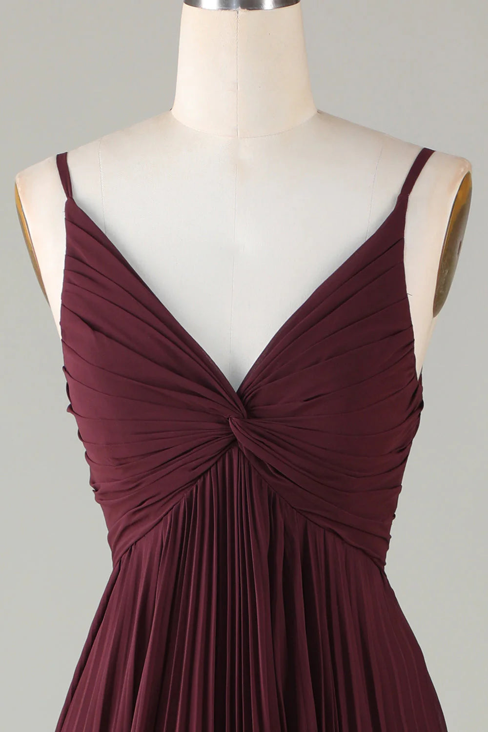 Burgundy Chiffon A-Line V-Neck Floor-Length Bridesmaid Dress with Twisted Bodice