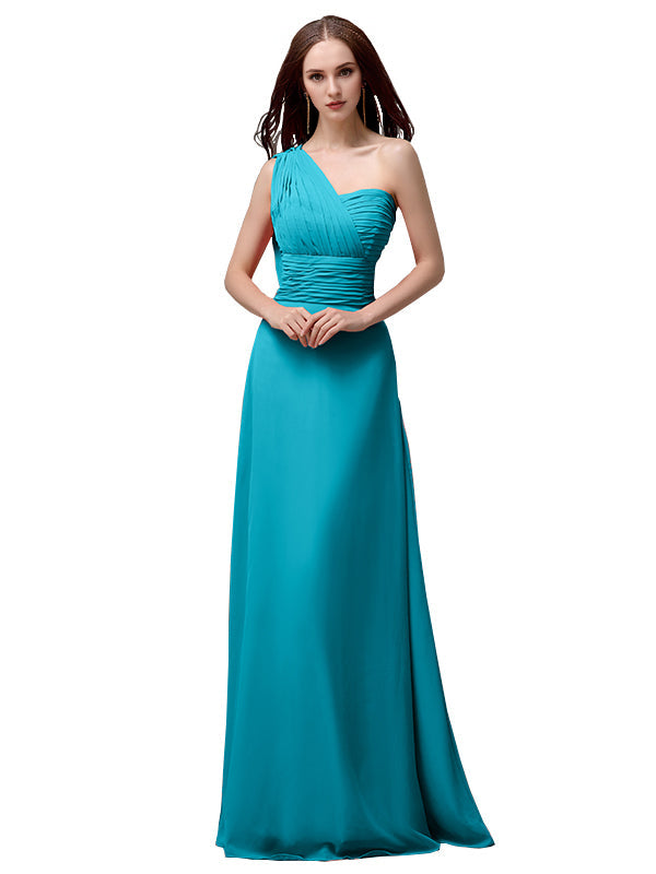 Vestidos de dama de honor únicos, sin mangas, con un solo hombro, sin tirantes, corte A y largo hasta el suelo