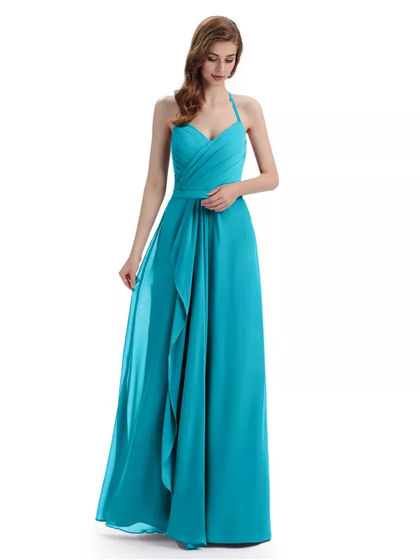 Charming Halter V-neck Off Shoulder Sleeveless Floor Length Bridesmaid Dresses