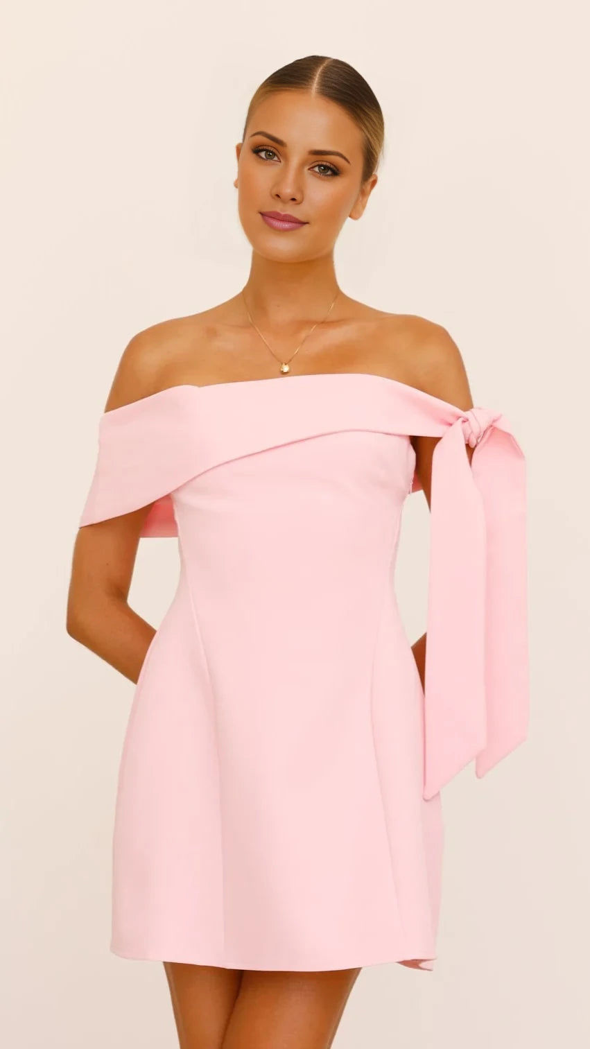 Butter Satin A-Line Off-the-Shoulder Short Evening Dress