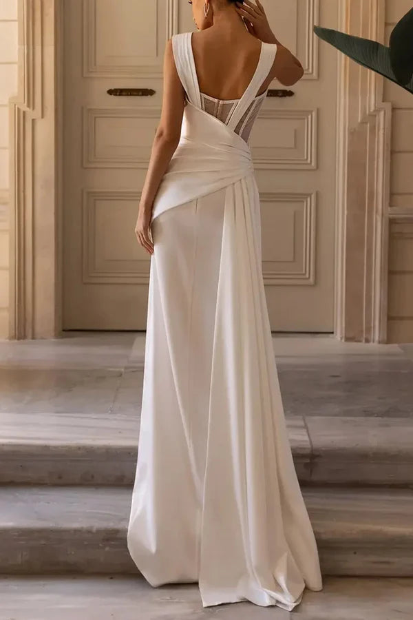 Abito da sposa bohémien sexy con scollo a cuore e spacco laterale