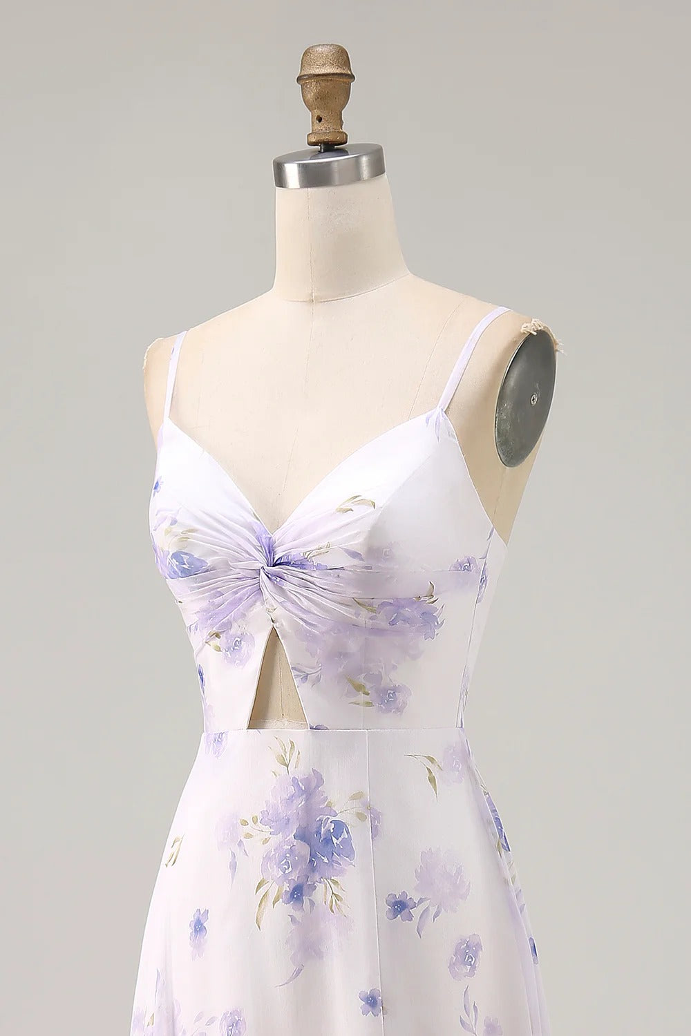 Lavender Floral Cutout Chiffon Maxi Dress with Spaghetti Straps