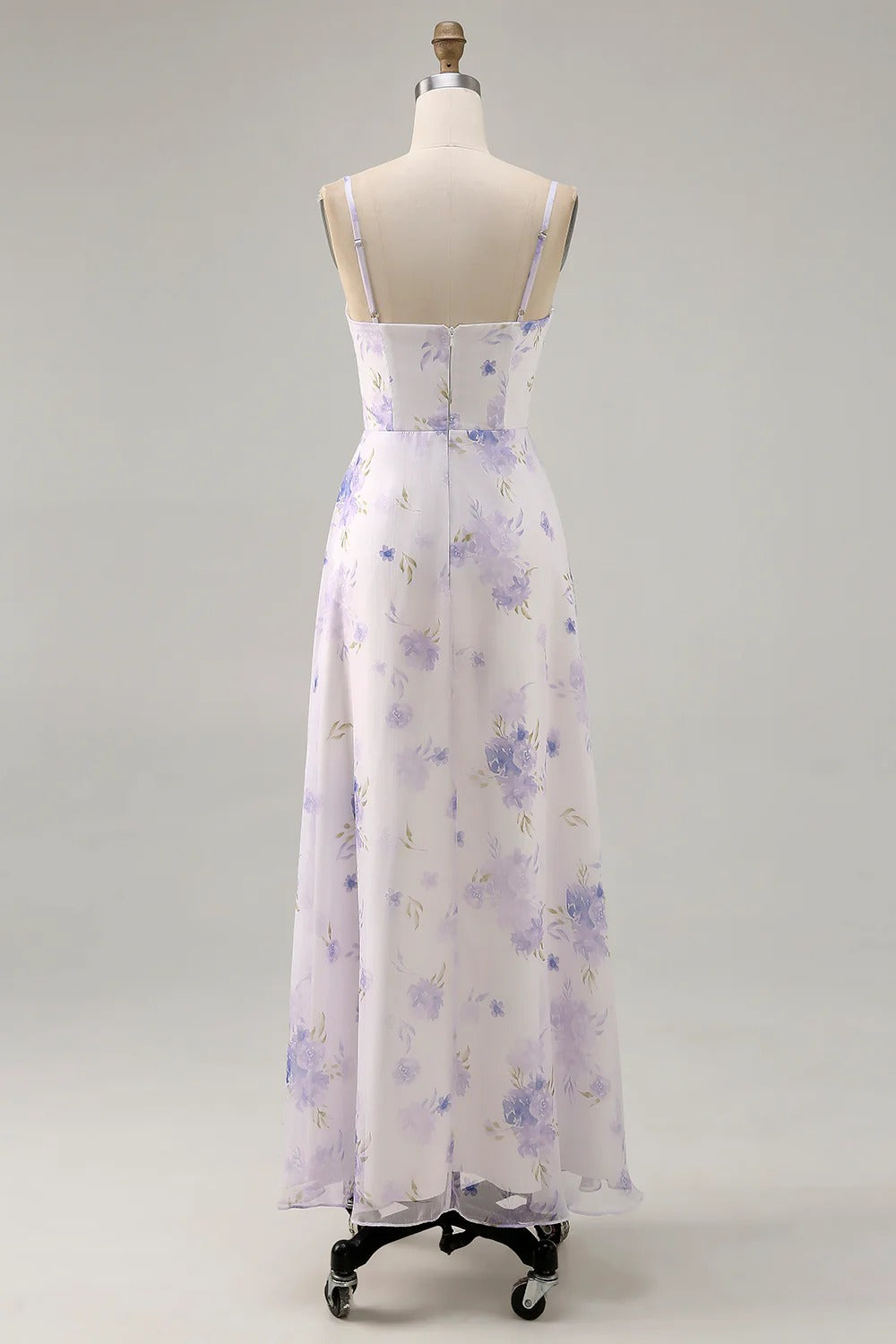 Lavender Floral Cutout Chiffon Maxi Dress with Spaghetti Straps