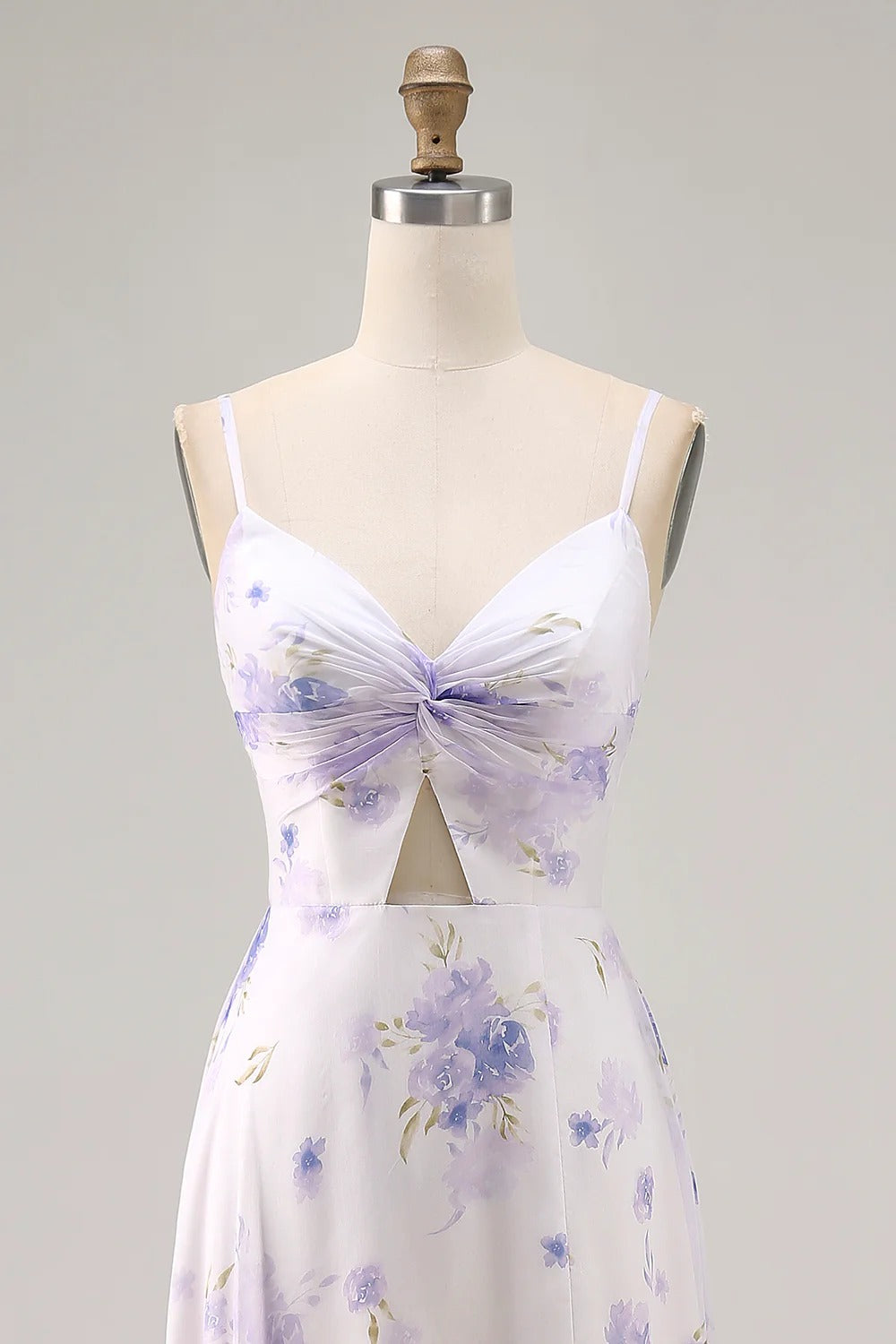 Lavender Floral Cutout Chiffon Maxi Dress with Spaghetti Straps