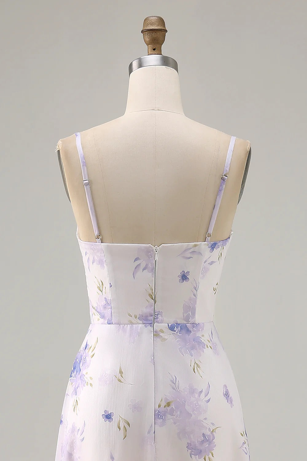 Lavender Floral Cutout Chiffon Maxi Dress with Spaghetti Straps