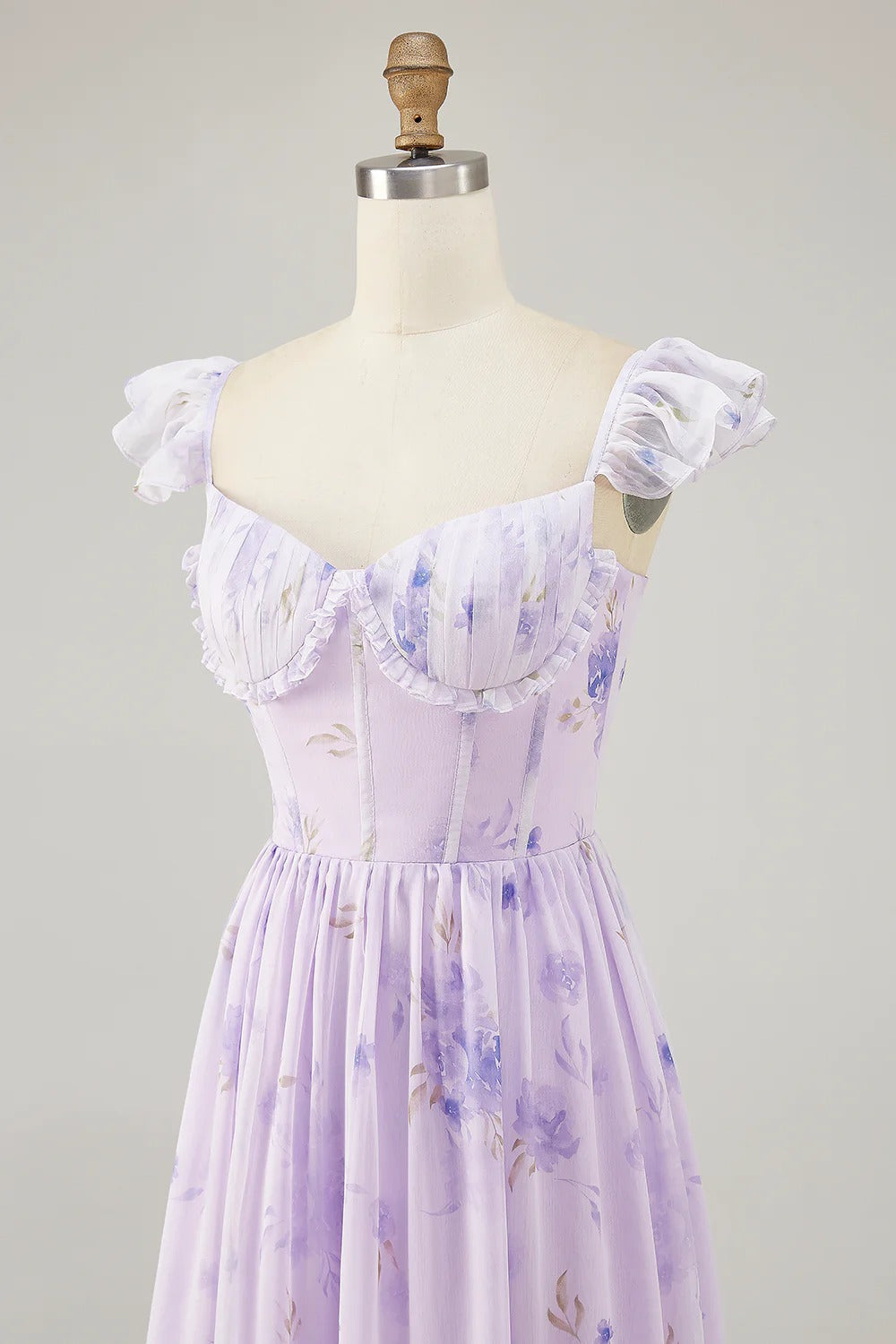 Lavender Floral Off-The-Shoulder Tiered Ruffled Maxi Dress with Lace-Up Back