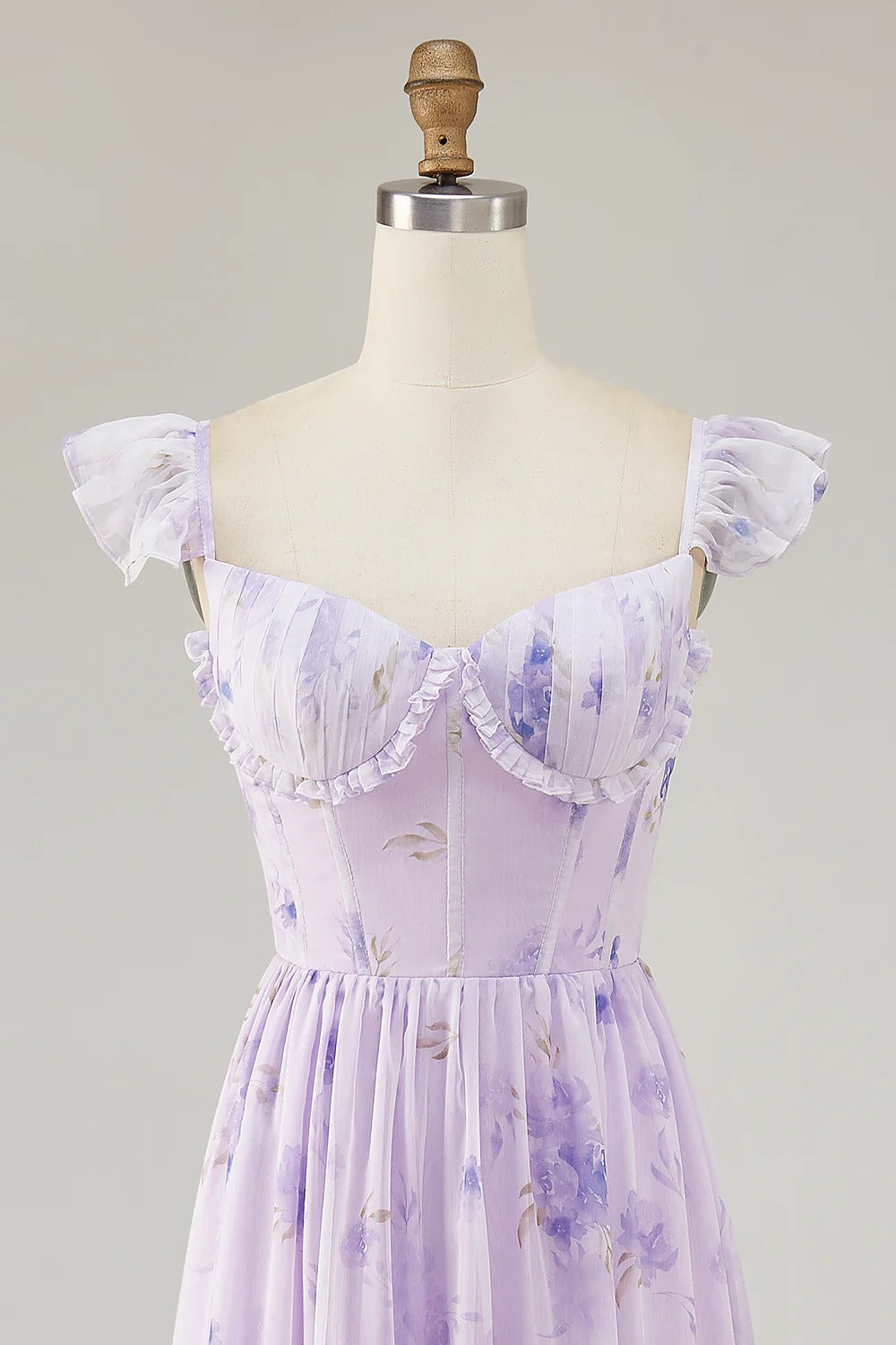 Lavender Floral Off-The-Shoulder Tiered Ruffled Maxi Dress with Lace-Up Back