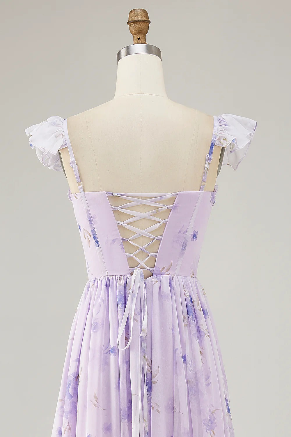 Lavender Floral Off-The-Shoulder Tiered Ruffled Maxi Dress with Lace-Up Back