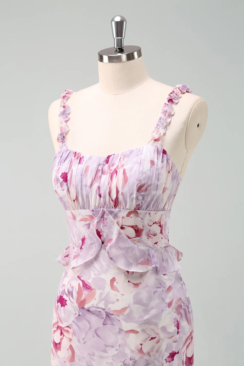 Lavender Floral Ruffled Maxi Dress with Tiered Skirt
