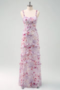 Lavender Chiffon A-Line Floor-Length Bridesmaid Dress with Sweetheart Neckline, Ruched Bodice & Tiered Ruffles