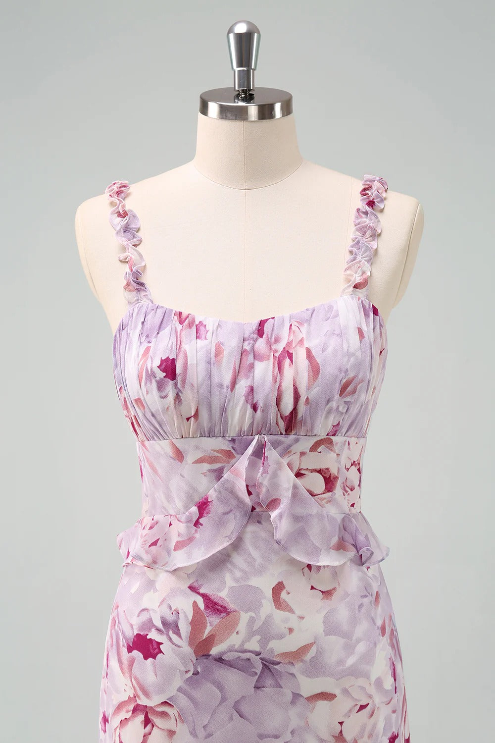 Lavender Floral Ruffled Maxi Dress with Tiered Skirt