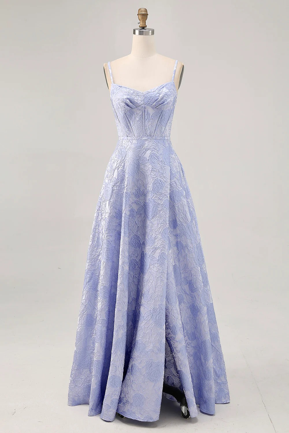 Lavender Rose Jacquard Spaghetti Strap A-Line Maxi Dress