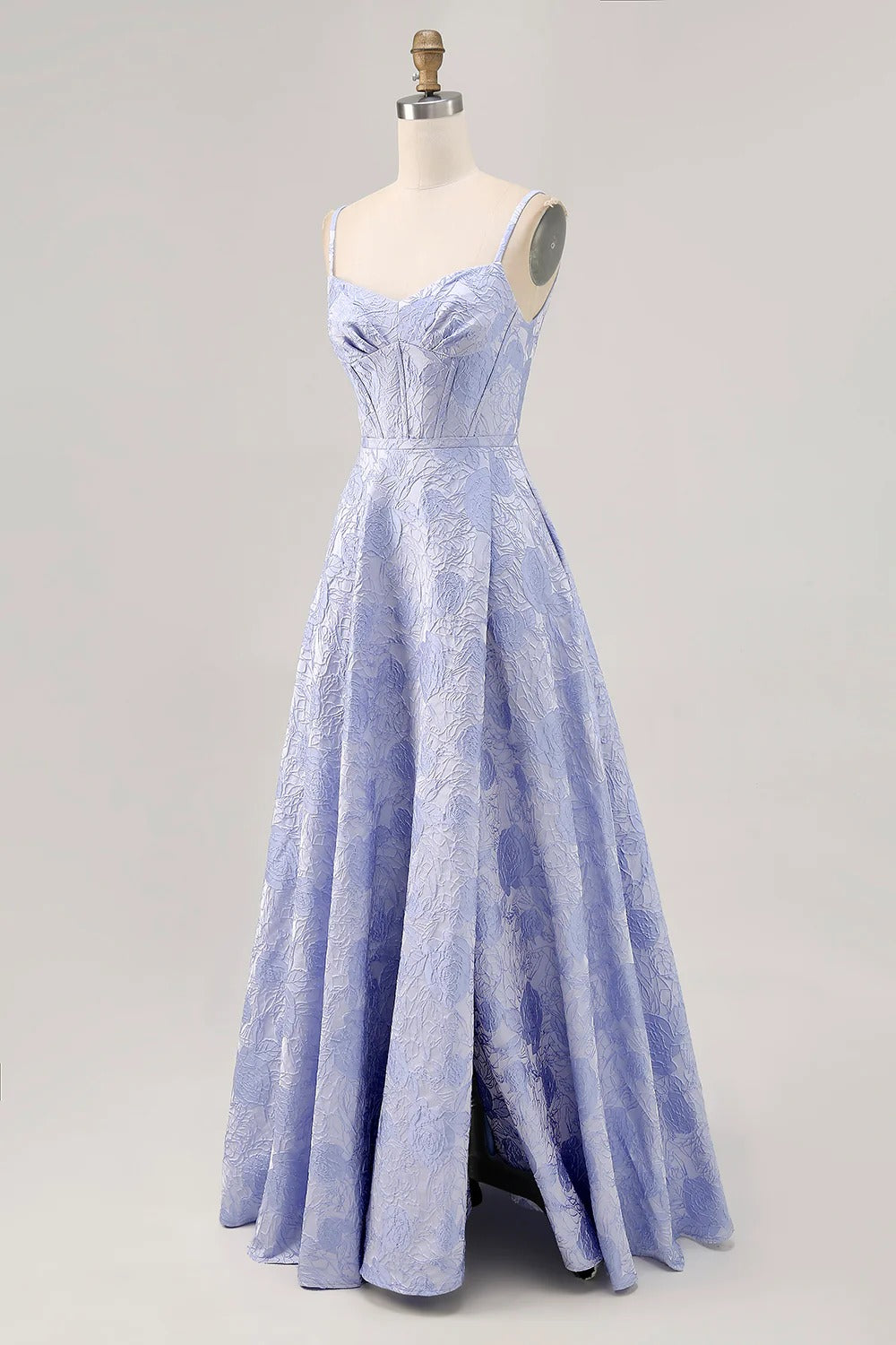 Lavender Rose Jacquard Spaghetti Strap A-Line Maxi Dress