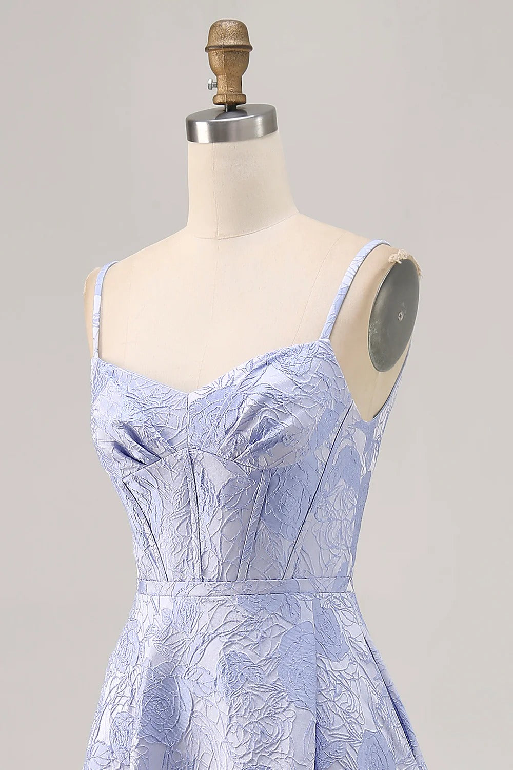 Lavender Rose Jacquard Spaghetti Strap A-Line Maxi Dress
