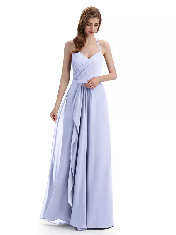 Charming Halter V-neck Off Shoulder Sleeveless Floor Length Bridesmaid Dresses