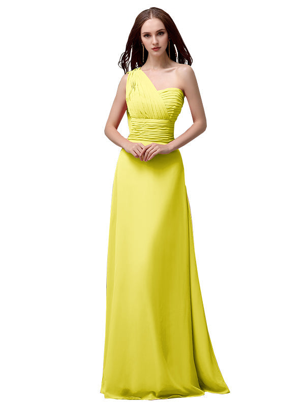 Vestidos de dama de honor únicos, sin mangas, con un solo hombro, sin tirantes, corte A y largo hasta el suelo