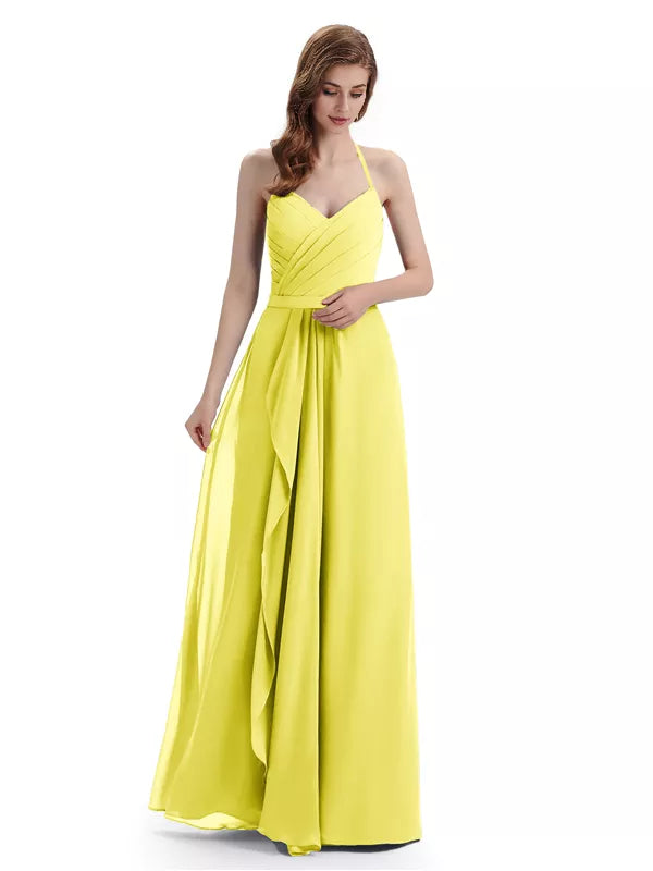 Charming Halter V-neck Off Shoulder Sleeveless Floor Length Bridesmaid Dresses