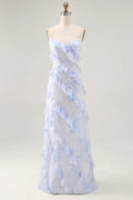 Blue Chiffon A-Line Sweetheart Floor-Length Bridesmaid Dress with Cascading Ruffles