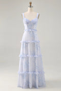 Sky Blue Chiffon Sweetheart A-Line Floor-Length Bridesmaid Dress