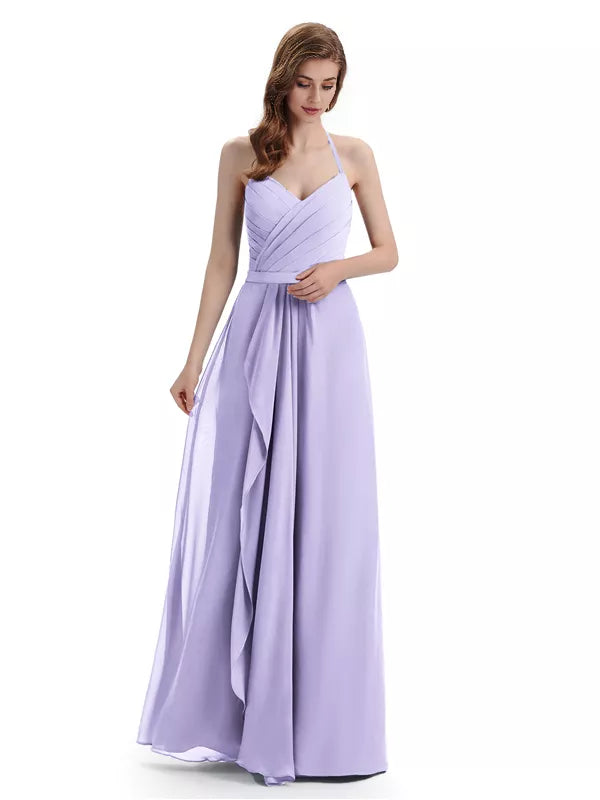 Charming Halter V-neck Off Shoulder Sleeveless Floor Length Bridesmaid Dresses