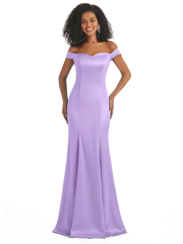Vestidos de dama de honor largos, sencillos, de satén suave, sin mangas y con hombros descubiertos, de corte sirena