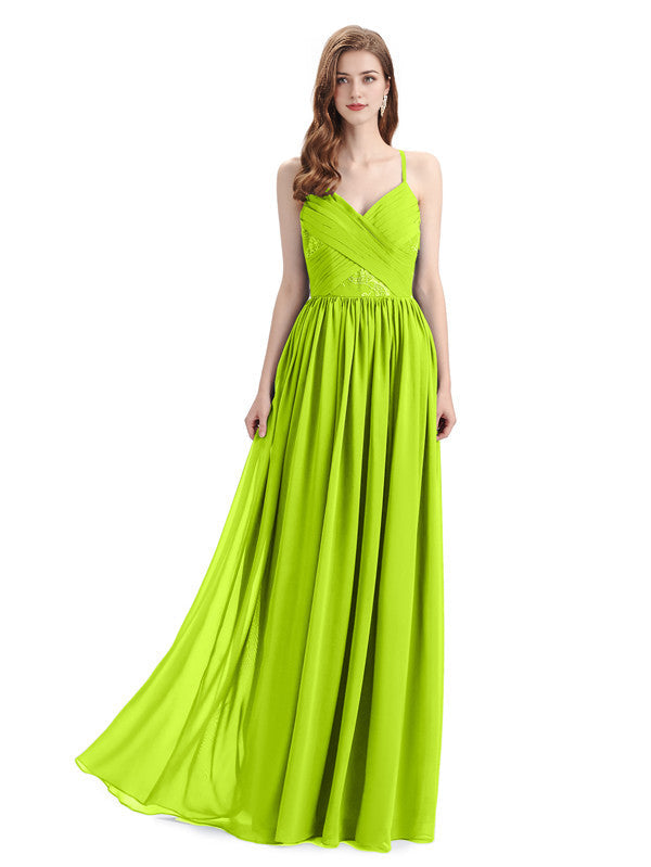 Dusty Blue Draped V-Neck Chiffon Bridesmaid Dress