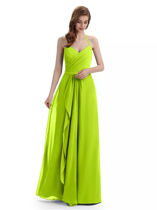 Charming Halter V-neck Off Shoulder Sleeveless Floor Length Bridesmaid Dresses