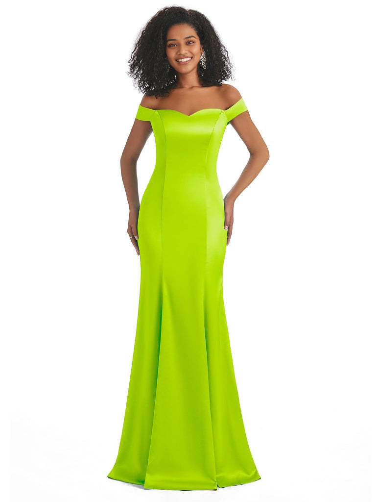 Vestidos de dama de honor largos, sencillos, de satén suave, sin mangas y con hombros descubiertos, de corte sirena