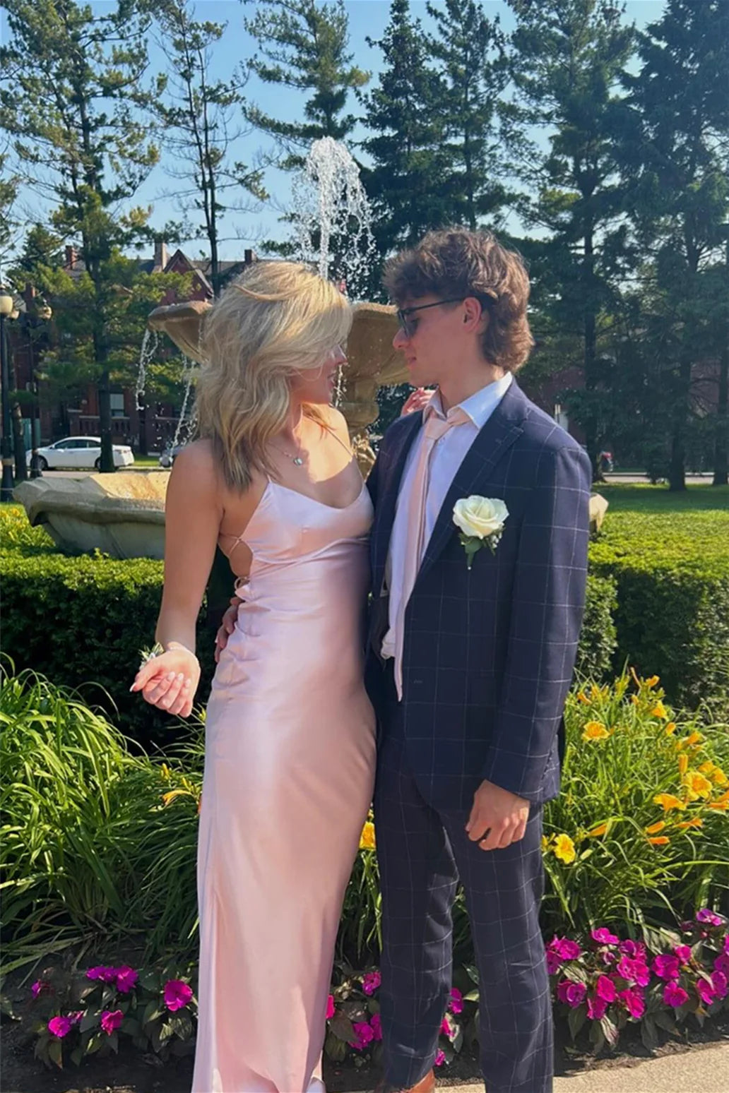 Lustrous Satin Prom Dresses with Delicate Spaghetti Straps, Crisscross Lace-Up Back Detail, Form-Fitting Mermaid Silhouette and Side Cutout Formal Gown