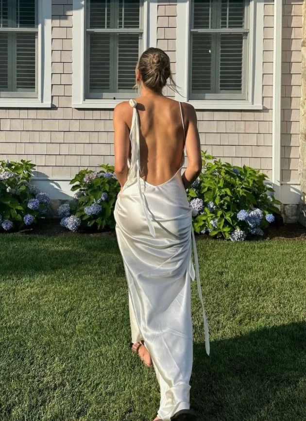 Lustrous Slip Dress Cowl Neck Spaghetti Straps Open Back Floor Length Evening Dress